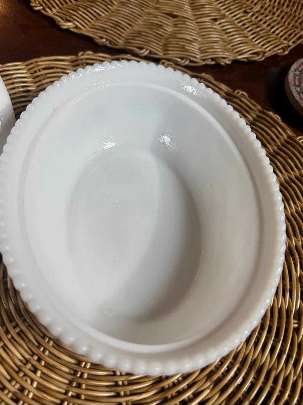 White Ceramic Hen on Nest Covered Dish with Red Comb